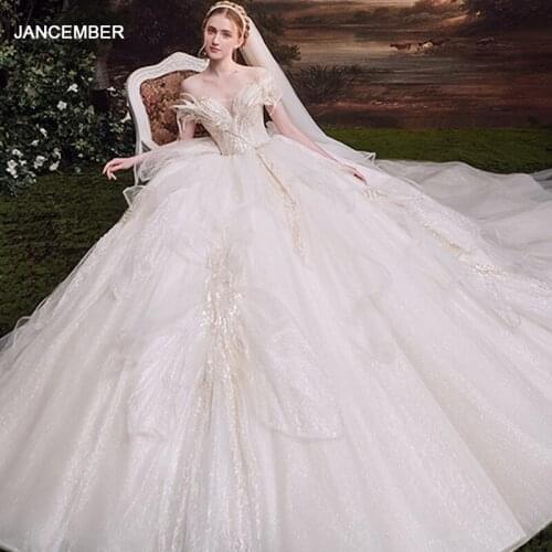 LDR86 French Main Wedding Dress 2021 New Bridal Off-shoulder Trailing Dress Simple Light Yarn Womens Banquet Ball Gown