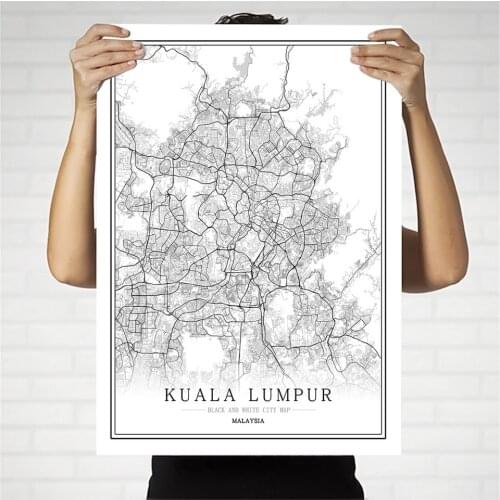 Malaysia Black and White City Map Poster Nordic Living Room Kuala Lumpur Wall Art Home Decor Canvas Painting Creative gift
