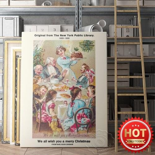 We All Wish You A Merry Christmas Poster, Vintage Festival Art Prints, Christmas Wall Picture, Bedroom Dining Room Wall Decor