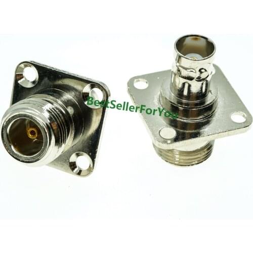 N Type Female Plug To BNC Female Jack 4 Hole Flange Mount RF Adapter ConnectorBrass