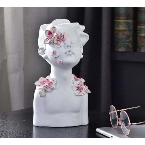Nordic Ins Cute Flower Boy Character Resin Accessories Home Livingroom Desktop Sculpture Decoration Cafe Table Figurines Crafts