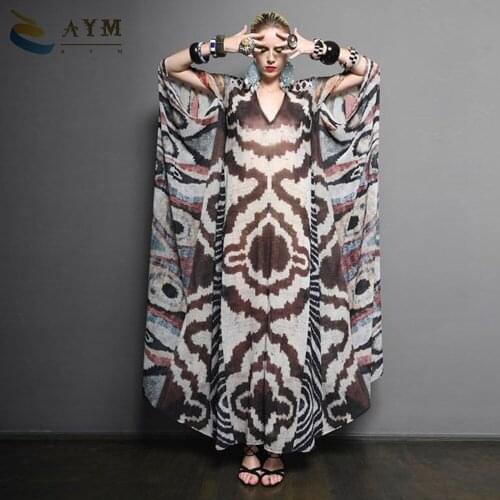 2021 cross-border spring and summer new womens clothing Middle East loose large size printed dress Muslim robe