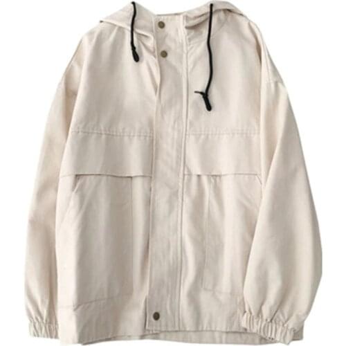 New Arrivals Female Coats Spring Autumn Womens Jackets Long Sleeve Loose Oversize Jacket Trendy Lady Outerwear Black Drawstring