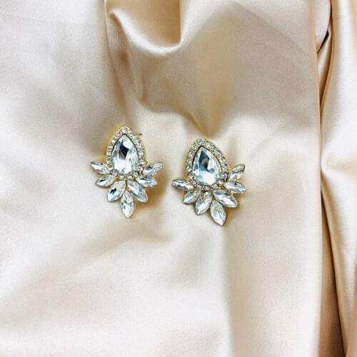 JOUVAL New Korean Vintage Stud Earrings For Women Fashion Geometry White Rhinestone Bague Elegant Crystal Brincos Jewelry 2021