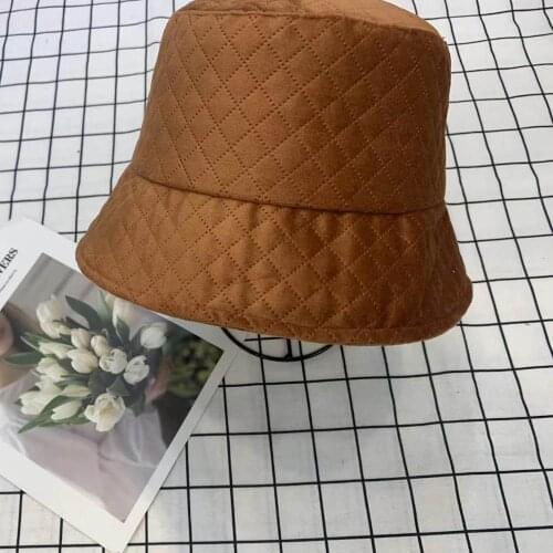 Valentine Stitched Plaid Bucket Hats For Women Girl Autumn Winter Vintage Solid Color Lamb Bonnet Hats gorros mujer invierno
