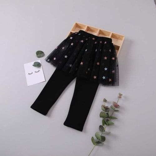 Autumn Winter Baby Girls Culottes 2021 New Korean Plus Velvet Thicken Skirt Pant for Girl Toddler Kids Star Fake Two Leggings