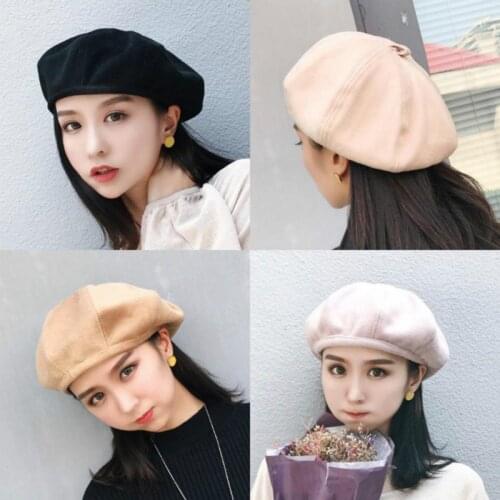 H7490 Autumn Winter Pure Color Octagonal Hat Japanese Leisure Student Retro Cap Female Korean Fashion All-match College Hats