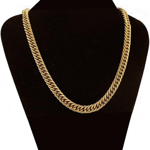 Luxury 24K Yellow Gold Plated Necklace For Men Buckle Thick Gold Necklace 60CM Hand Chain Wedding Engagement Birthday Jewelry