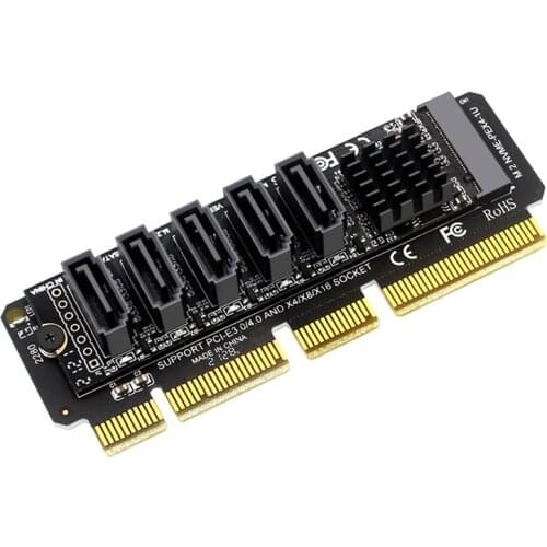 PCI-E to Sata Adapter Card 5 Ports for PCI-E X4 PCI-E X8 PCI-E X16 Support Os X/Windows7/8/10 Multi-System Plug and Play