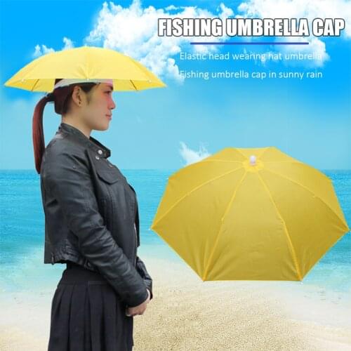 Portable Fishing Umbrella Hat Foldable Outdoor Rain Sun Shade Waterproof Camping Headwear Anti-Rain Anti-UV Beach Cap Tools