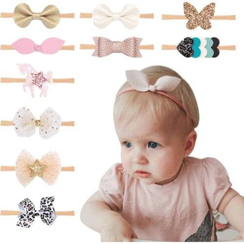 1 PCS Lytwtws Baby PU Bowknot Unicorn Headband Girl Hairband Head Band Infant Elastic Newborn Toddlers Hair Accessories Clothes