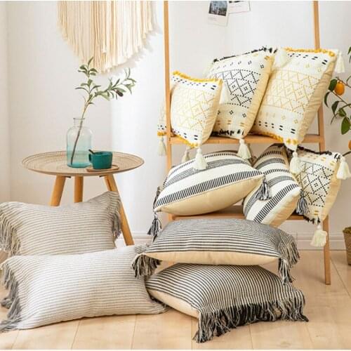 Provence Rectangle Pillow Stripe Tassel Waist Back Backrest Cushion Filling Cotton-padded Four-corner Headrest Home Decoration