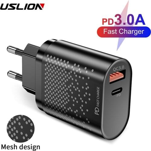 USLION EU/US Plug USB PD 20W Charger Fast Charge 3.0 Mobile Phone Charger For iPhone 11 7 XR Samsung Xiaomi Fast Wall Chargers