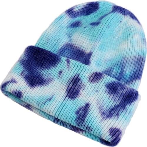 Unisex Cool Winter Men Women Gradient Tie Dye Hat Skullies Beanies Acrylic Stretch Knit Sport Windproof Warm Short Melon Cap R80