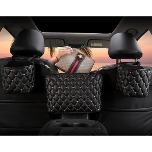 Bling Bling Car Storage Bag Auto Seat Back Organizer Handbag Holder For Girl Women PU Leather Storage Container Auto Accessories