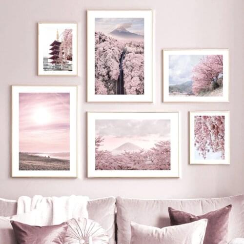 Tokyo Sensoji Temple Pink Cherry Blossom Nordic Posters And Prints Wall Art Canvas Painting Wall Pictures For Living Room Decor