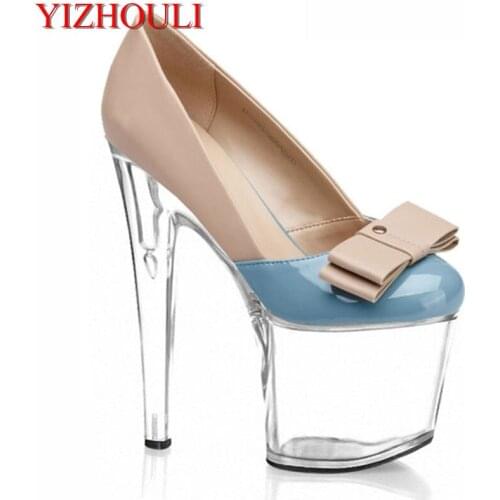 Transparent and high heels for women platform high heels round toe white and dancing shoes 17-20cm