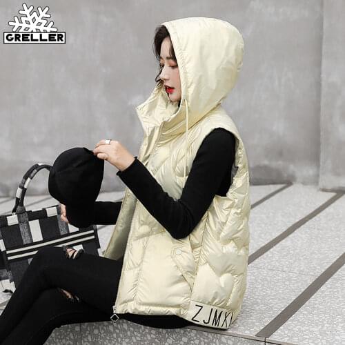 GRELLER New 2021 Autumn Winter Vest Waistcoat Women Parkas Short Hooded Sleeveless Thick Warm Down Cotton Padded Vest Jacket