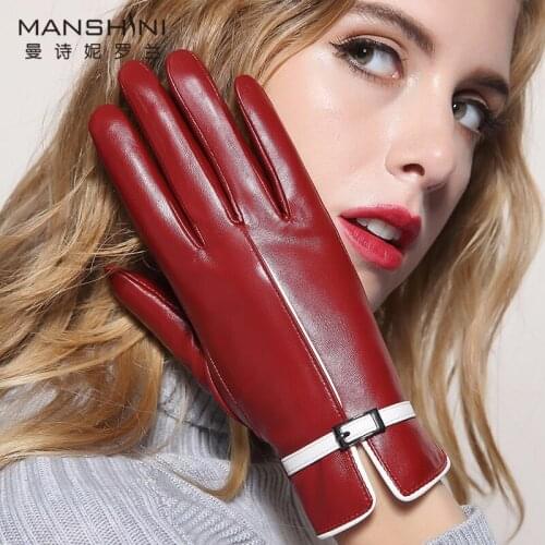 Winter genuine leather gloves cashmere thicken warm sheepskin telefingers gloves driving touchscreen womens fashion gloves 088