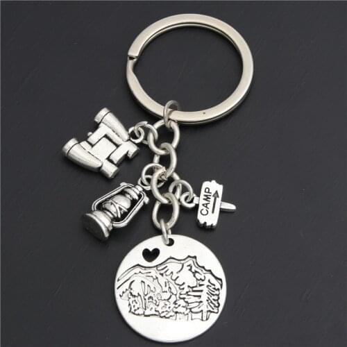 1pc New Style Women And Men Camp Jewelry Pine Tree In The Mountain Keychain Christmas Gift For Nature Lover E2135