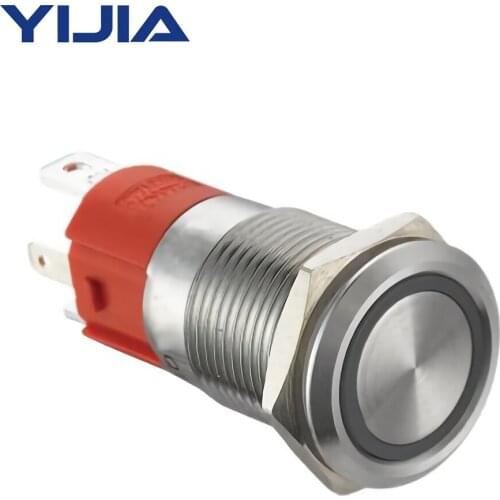 10 Amp 1NO 19mm Flat Cap Momentary 12V LED Waterproof Stainless Steel Round Push Button Switch GQ19AF-10E/S