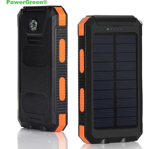 2018 PowerGreen Portable Flashlight Design 10000mAh External Phone Battery Solar USB Charger Bank Backup Power for Iphone