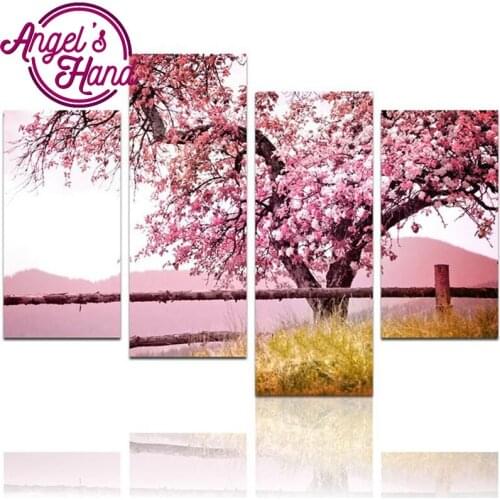 4 pcs,full diamond embroidery Sakura tree picture,5d diy diamond painting flower Cross Stitch Rhinestone mosaic home decoration