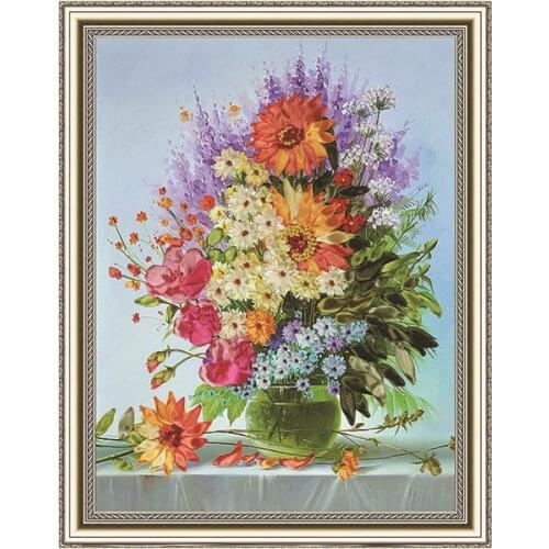 40x50cm 3D sunflower vase Ribbon embroidery kit stain painting set handcraft kit DIY handmade needlework art home decor plus