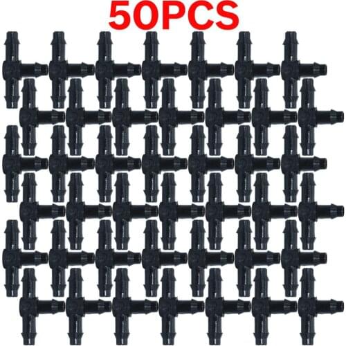 50PCS Garden Tools Plastic Barbed 3-Way TEE Connector for 4/7mm Tubing Watering Pipe Hose Couplings Micro Drip Irrigation