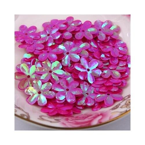 600pcs/lot 15mm Flower Sequins Cup Six Petals With 1 Center Hole Plum Blossom Rose Red AB