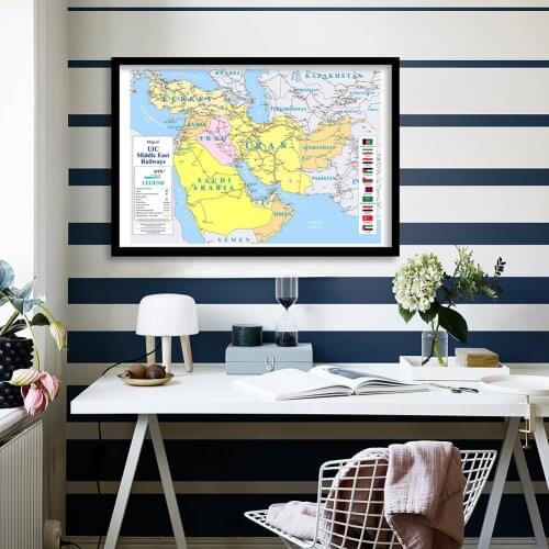 90*60cm The Middle East Railways Map with Country Flags Wall Art Poster Canvas Painting Living Room Home Decor School Supplies