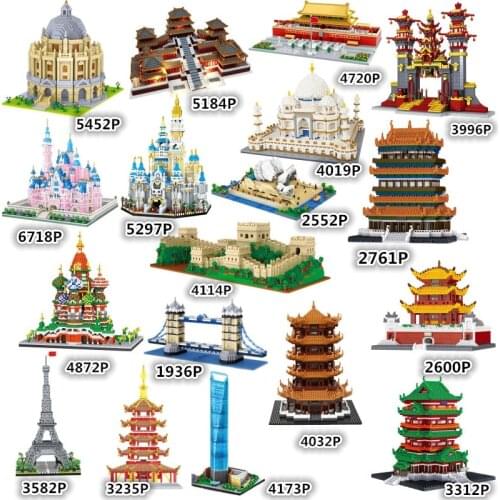 Diamond City Architecture Taj Mahal Pink Swan Castle Micro Building Blocks Great Wall Effiel Tower Cambridge Paris Louvre Toys