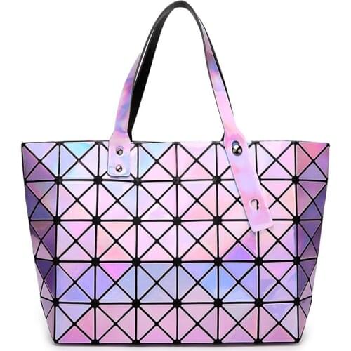 ANNRMYRS Laser Women Handbag Dazzle Color Plaid Tote Casual Bags Female Fashion Fold Over Handbags Lady Sequins Mirror Saser Bag