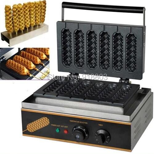 2 in 1 Commercial Use Nonstick 110v 220v Electric Lolly Waffle Dog on A Stick Maker Machine Baker & Stainless Steel Holder Stand
