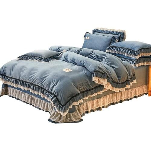 Internet Celebrity Lace Velvet Warm Four-Piece Set Bed Skirt Bed Sheet Thick Coral Fleece Double-Sided Suede Milk Fiber Winter