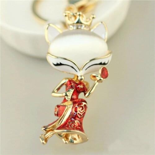 Fox Keychain Bag Key Chain Pearl Women Female Cute Animal Car Handbag Purse Pendant Jewelry Trinket Porte Cle Anahtarlik Chaves