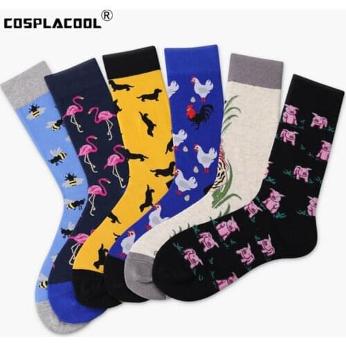 [COSPLACOOL]Mens Socks Women Animal Flamingo Dog Pig Novelty Socks Combed Cotton Funny Socks Men Big Size Crew Skateboard Socks