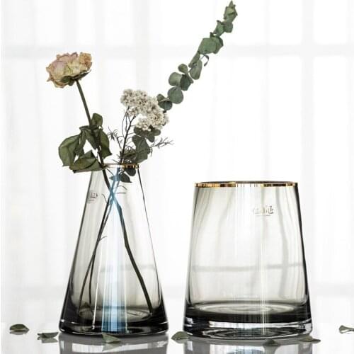 Elegant Gold Line Glass Vase Europe Home Deco Tabletop Vase High Quality Living Room Dining Table Flower Vase
