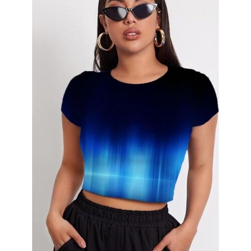 3d Tshirt Dark Blue T-shirt Women Abstract Navel Bare Psychedelic Shirt Print Harajuku Tshirt Printed Womens Clothing Summer New