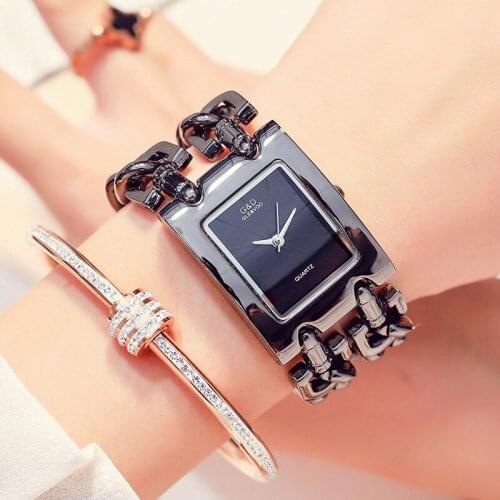 G&D Luxury Brand Womens Watches Black Generous Ladies Bracelet Watch Stylish Women Quartz Wristwatches Reloj Mujer Clock Gift
