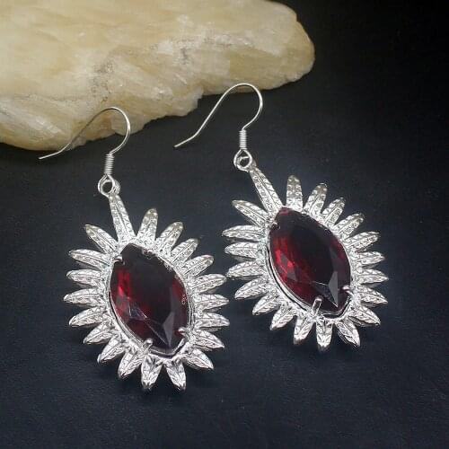 Gemstonefactory Big Promotion Unique 925 Silver Marquise Red Garnet Beautiful Women Jewelry Gifts Dangle Drop Earrings 20213776
