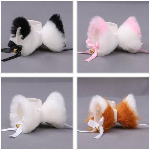 Lolita Headwear Cosplay Cute Fox Cat Ears Plush Clip Hair Ties Kawaii Masquerade Party Bow Tie Bell Girls Anime Accessories