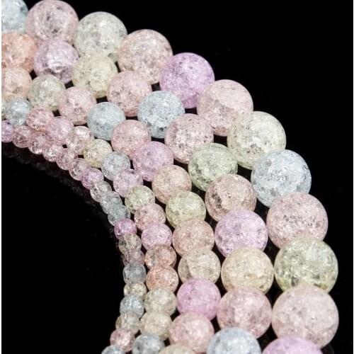 LOULEUR 1strand 4 6 8 10 12 mm Pink Natural Cracked Quartz Crystals Round Popcorn Stone Loose Beads for Bracelet Jewelry Making