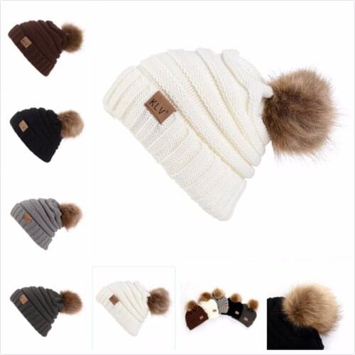 Men Women Winter Warm Hat Crochet Wool Knit Ski Beanie Skull Slouchy Baggy Cap Solid Color Cute little pompom Hat