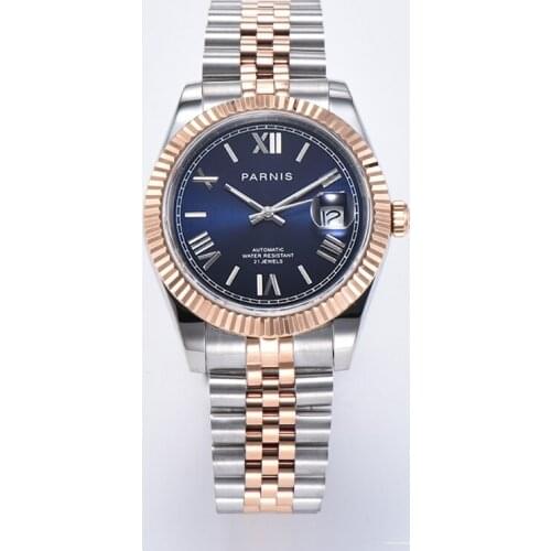 Parnis 39.5mm Blue Dial Mens Watches Calendar Movement Mechanical miyota 8215 automatic mens watch