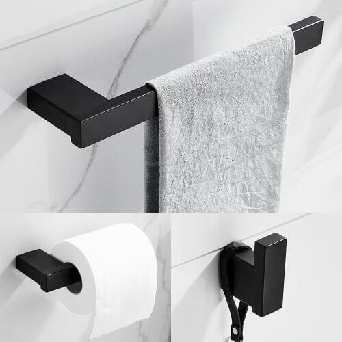 Matte Black 3-Piece Bathroom Accessories Set Stainless Steel Wall Mount - Includes 12" Towel Rack Bar, Toilet Paper Robe Hook