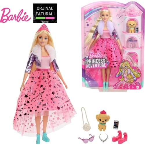Barbie Doll Princess Adventure Doll (approx. 30 cm) with Fashion and Puppy, for Children from 3 to 7 Years GML76