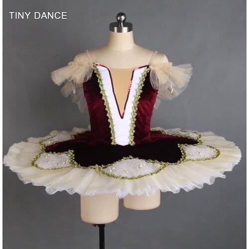 Off Shoulder Professional Ballet Dance Tutu Dress Dark Purple Velvet Bodice with Deep V insert in the front Pancake Tutus BLL133