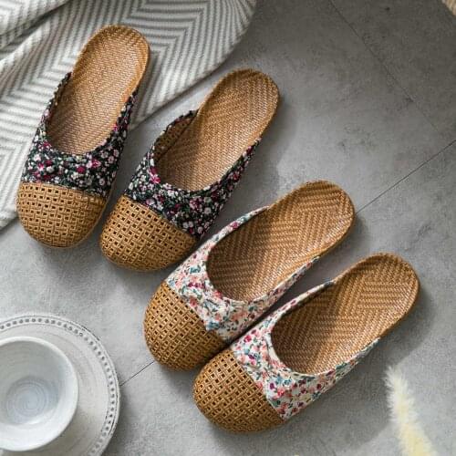 Linen slippers womens home rattan weaving office non slip floor straw mat Baotou sandals mens and womens slippers