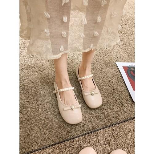 Womens Shoes Pumps 2021 New Style Spring and Autumn Fashion Pearl Rhinestone Soft Bottom Non-slip Mary Jane Shoes